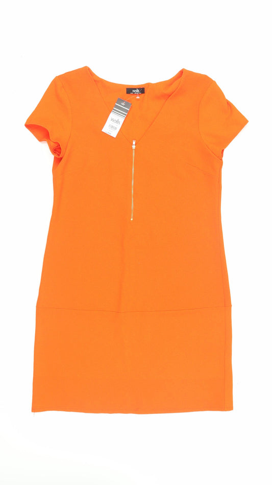 Wallis Women’s Orange Shift Dress, Size 12, V-Neck