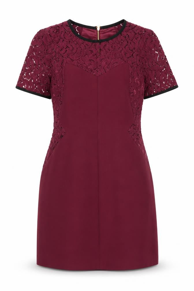 Front view of Oasis Women's Purple Lace Sheath Dress, size 12