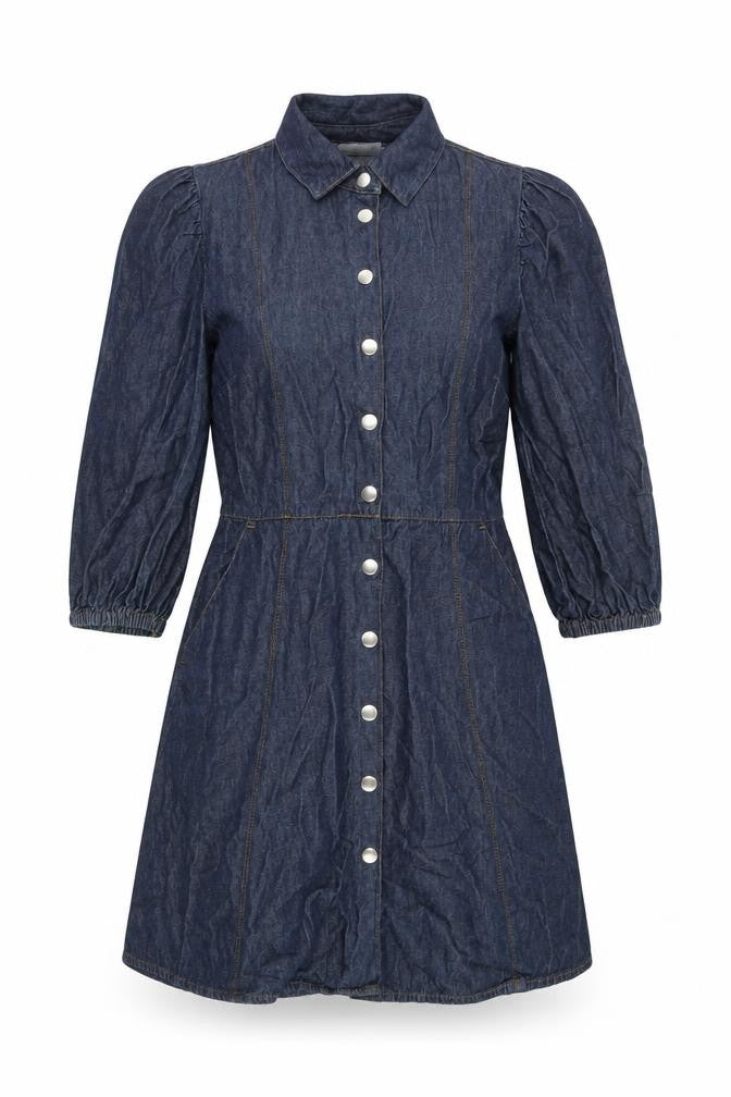 Front view of Warehouse Women's Blue Denim Shirt Dress, size 8