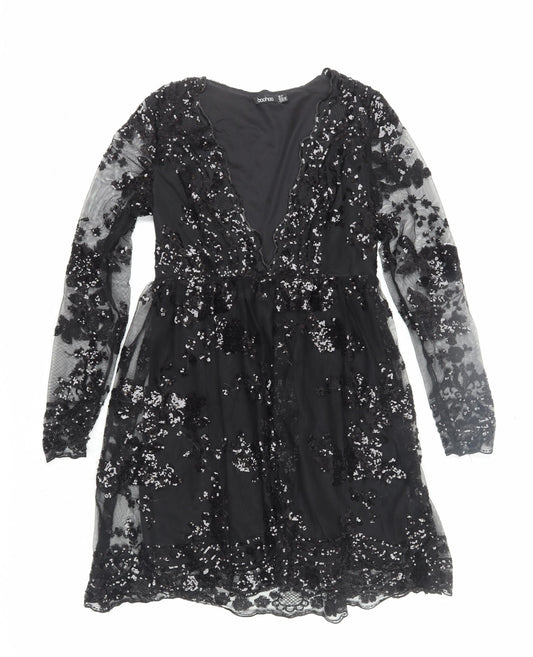 Boohoo Black Sequin Party Dress UK 10