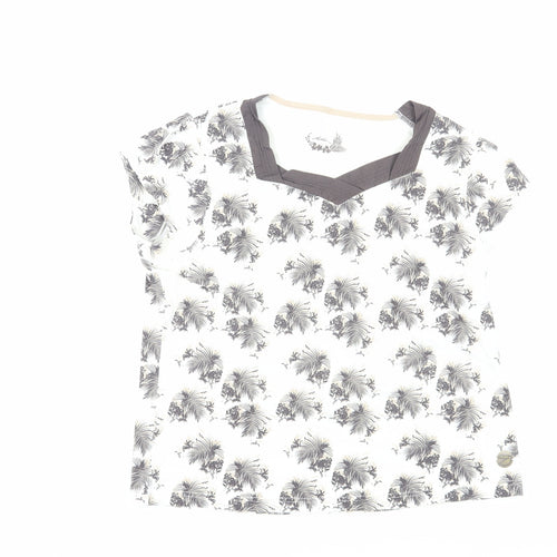 Dash Women's White Floral T-Shirt, Size 18, V-Neck