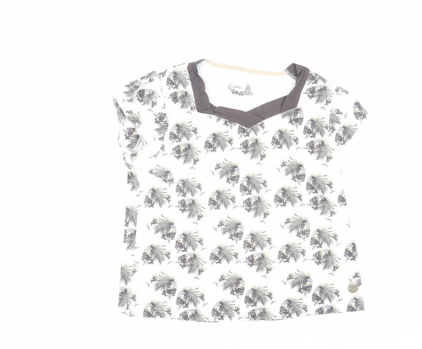 Dash Women's White Floral T-Shirt, Size 18, V-Neck