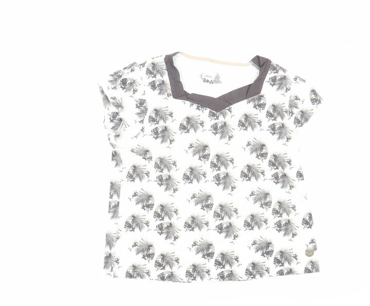 Dash Women's White Floral T-Shirt, Size 18, V-Neck