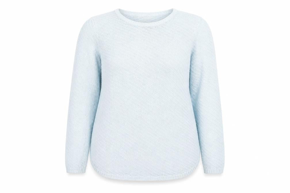 Front view of M&Co Women's Light Blue jumper, size 16