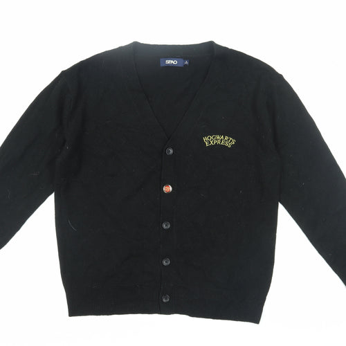 SPAO Unisex Black Cardigan, M, V-Neck, Hogwarts Embroidery