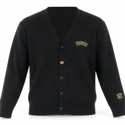 SPAO Unisex Black Cardigan, M, V-Neck, Hogwarts Embroidery