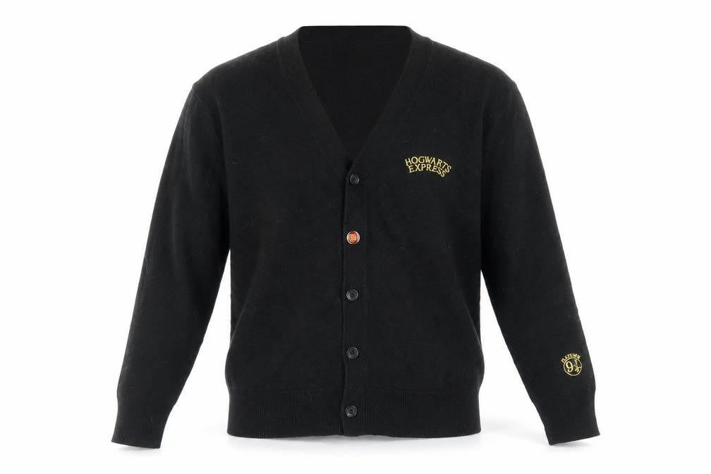 SPAO Unisex Black Cardigan, M, V-Neck, Hogwarts Embroidery