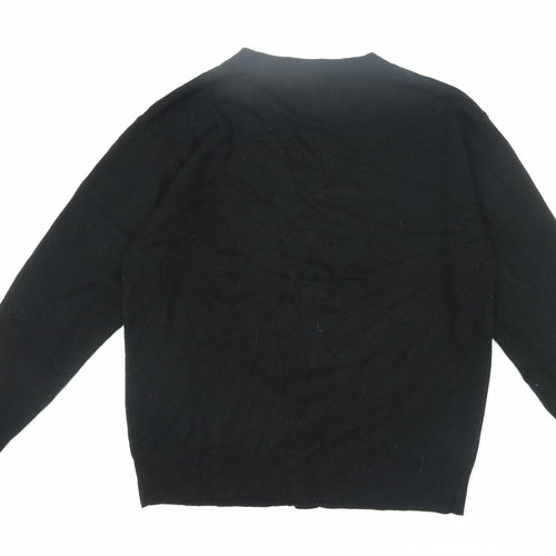 SPAO Unisex Black Cardigan, M, V-Neck, Hogwarts Embroidery
