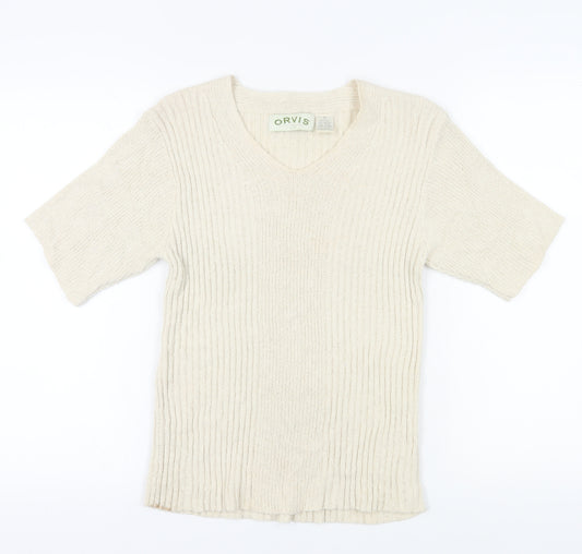 Orvis Women's Ivory Silk Blend V-Neck Pullover Jumper S