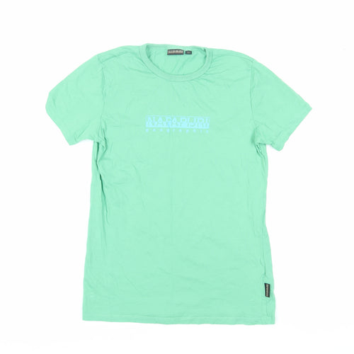 Napapijri Boys Green T-Shirt 14 Years Crew Neck Logo Casual