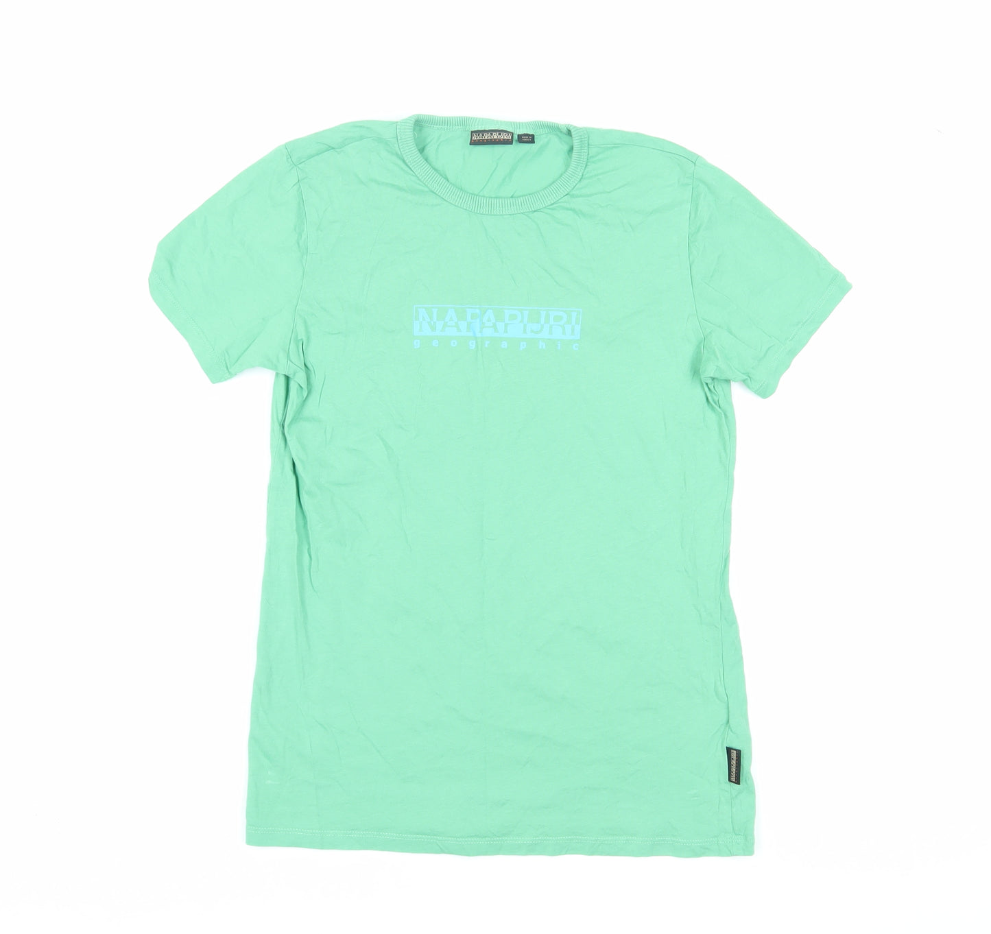 Napapijri Boys Green T-Shirt 14 Years Crew Neck Logo Casual