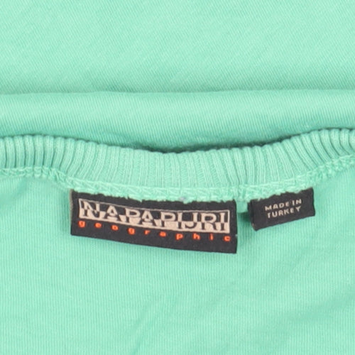 Napapijri Boys Green T-Shirt 14 Years Crew Neck Logo Casual