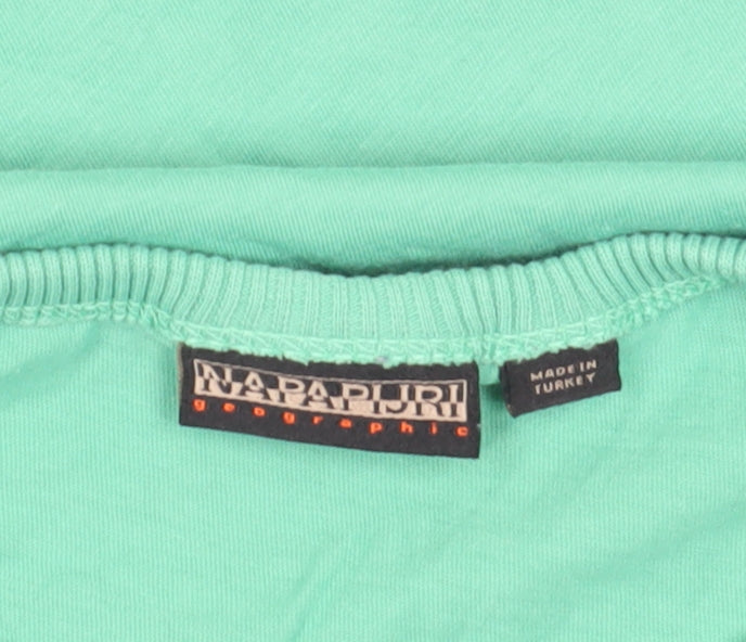 Napapijri Boys Green T-Shirt 14 Years Crew Neck Logo Casual