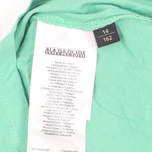 Napapijri Boys Green T-Shirt 14 Years Crew Neck Logo Casual