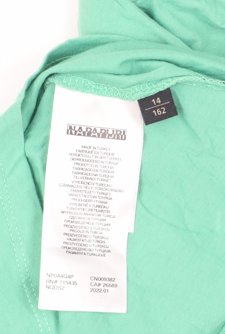 Napapijri Boys Green T-Shirt 14 Years Crew Neck Logo Casual