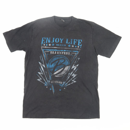 Blue Steel Men's Black Graphic T-Shirt, Size L