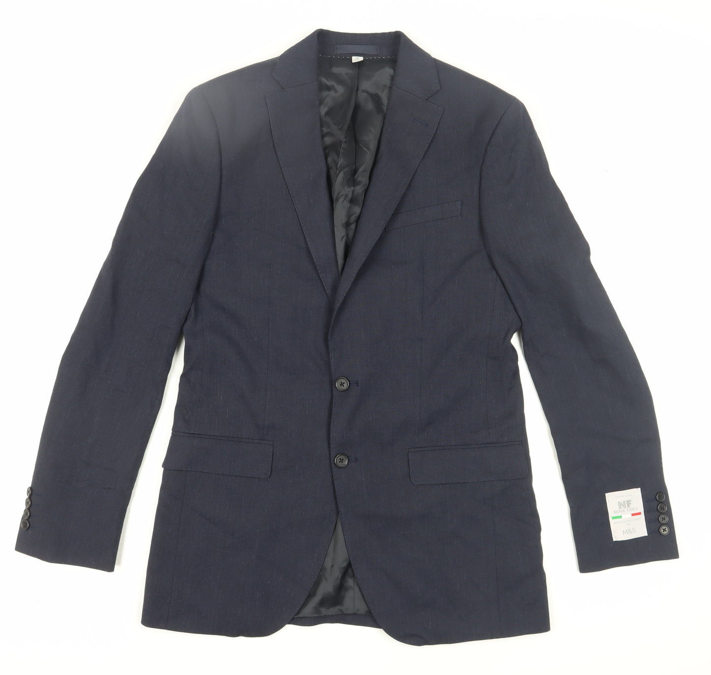 Marks and Spencer Men's Blue Linen Blazer, Size 38L, Slim Fit