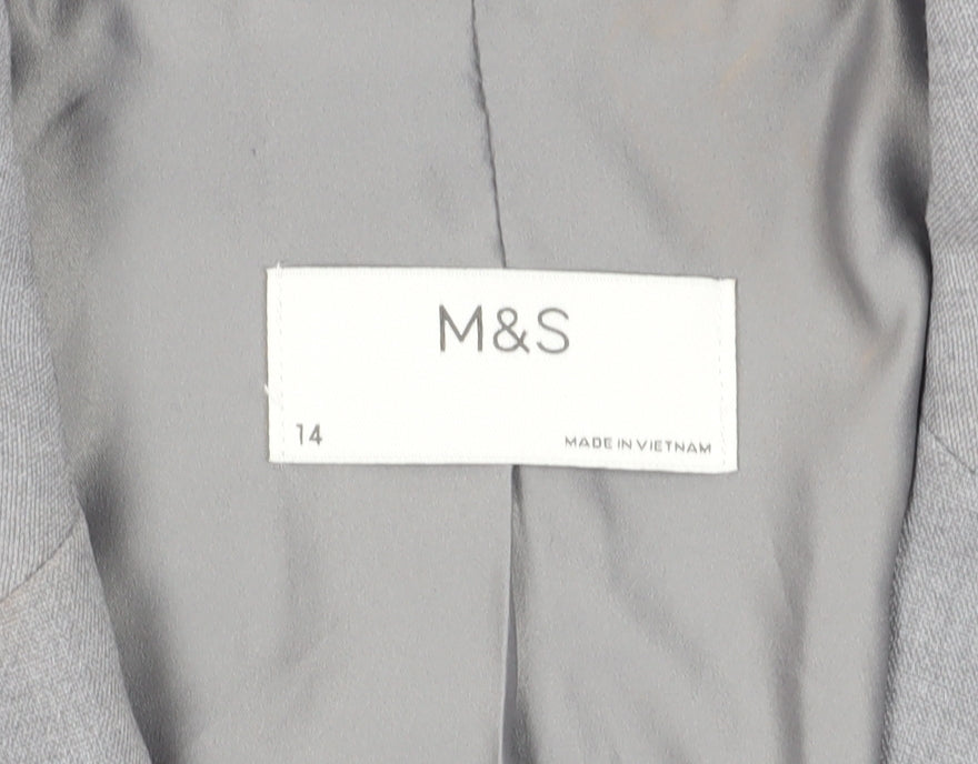 Marks and Spencer Women Grey Blazer Size 14 Polyester