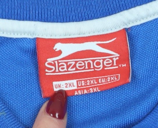 Slazenger Men's Blue 2XL Polo Shirt, Short Sleeve, Logo