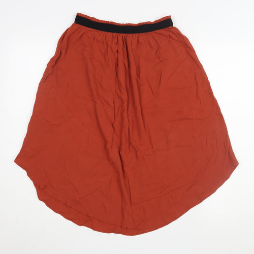 H&M Women's Red A-Line Midi Skirt, Size 8 Elastic Waist