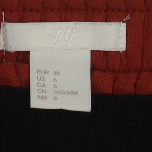 H&M Women's Red A-Line Midi Skirt, Size 8 Elastic Waist