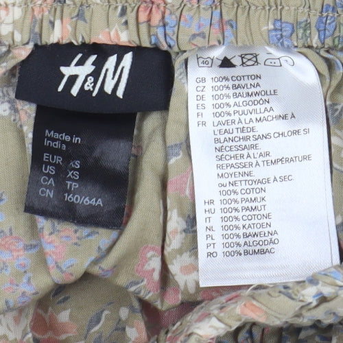 H&M Women's Beige XS A-Line Floral Short Skirt