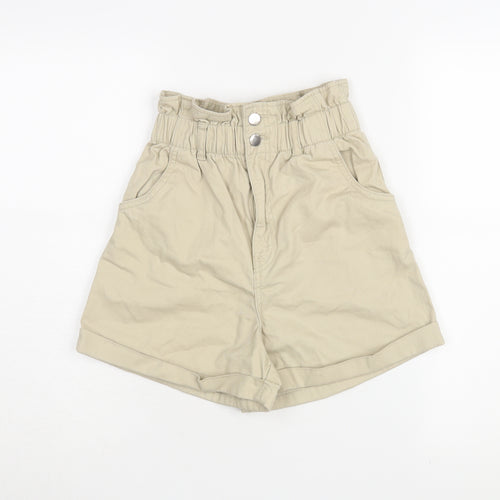 H&M Women Beige Paperbag Shorts Size 6 Cotton