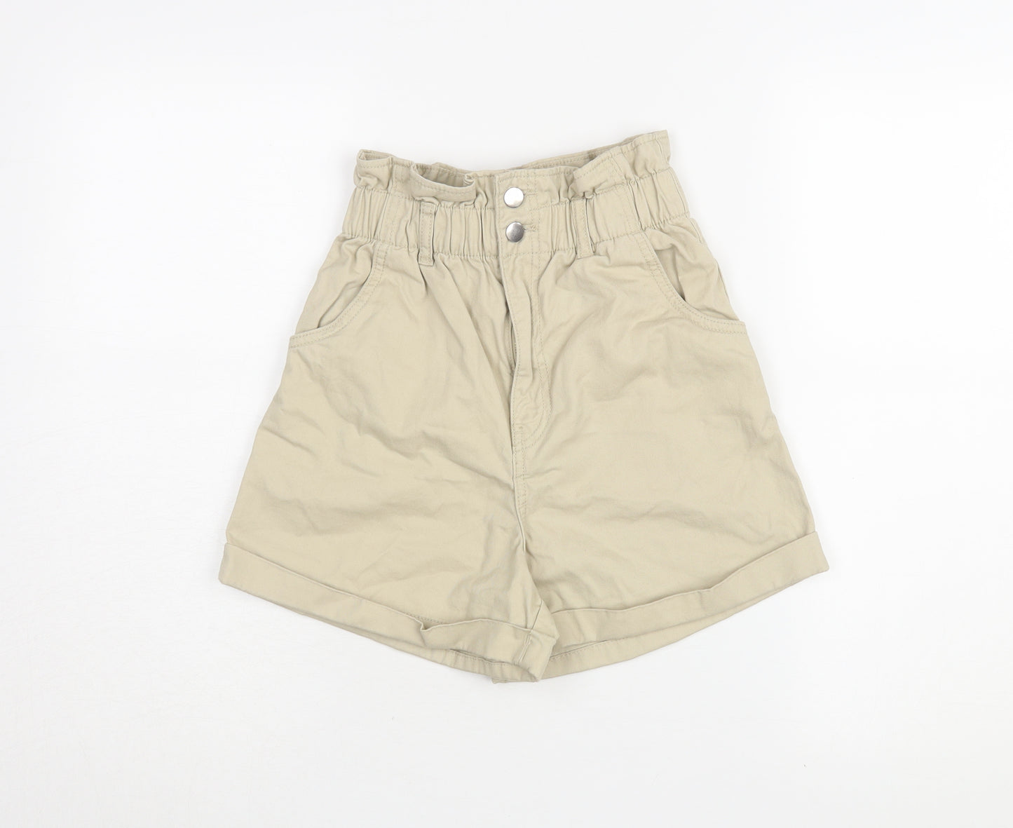 H&M Women Beige Paperbag Shorts Size 6 Cotton