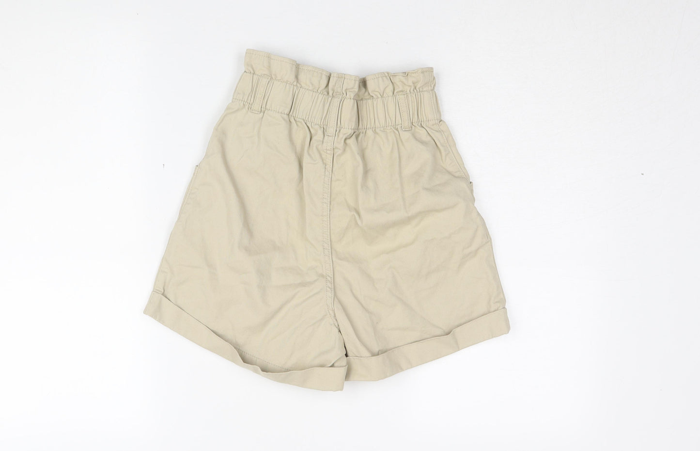 H&M Women Beige Paperbag Shorts Size 6 Cotton