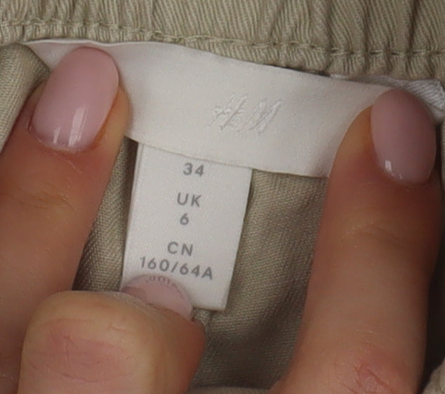 H&M Women Beige Paperbag Shorts Size 6 Cotton