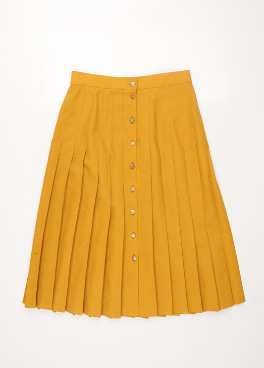 St Michael Women's Yellow Pleated Midi Skirt Size 14