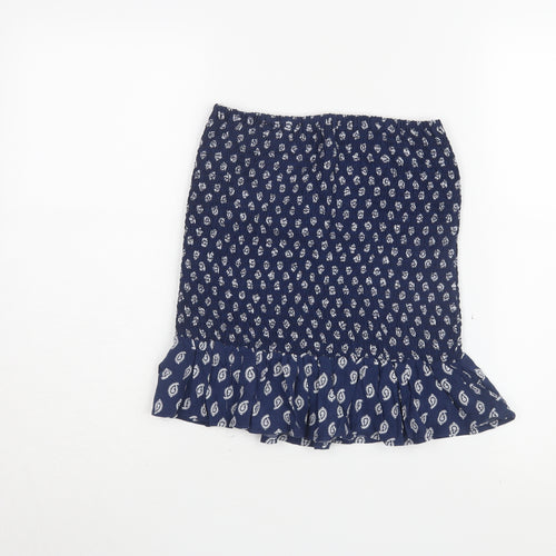 MNG Women's Blue Paisley Elastic Waist Skirt, Size S
