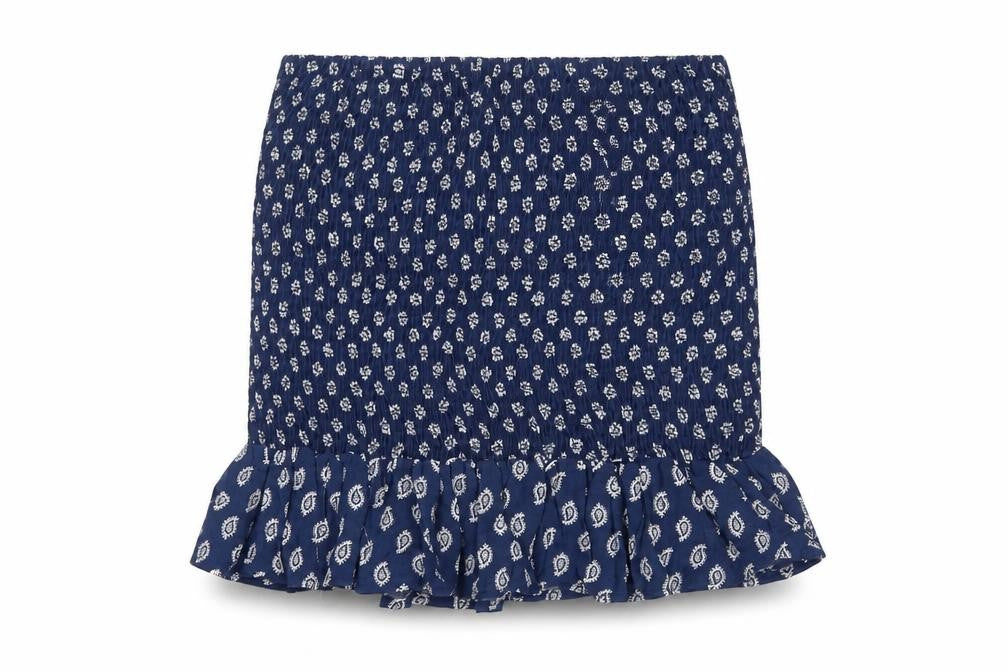MNG Women's Blue Paisley Elastic Waist Skirt, Size S
