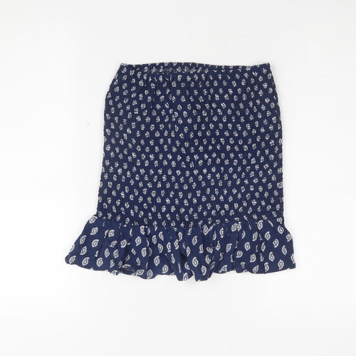MNG Women's Blue Paisley Elastic Waist Skirt, Size S
