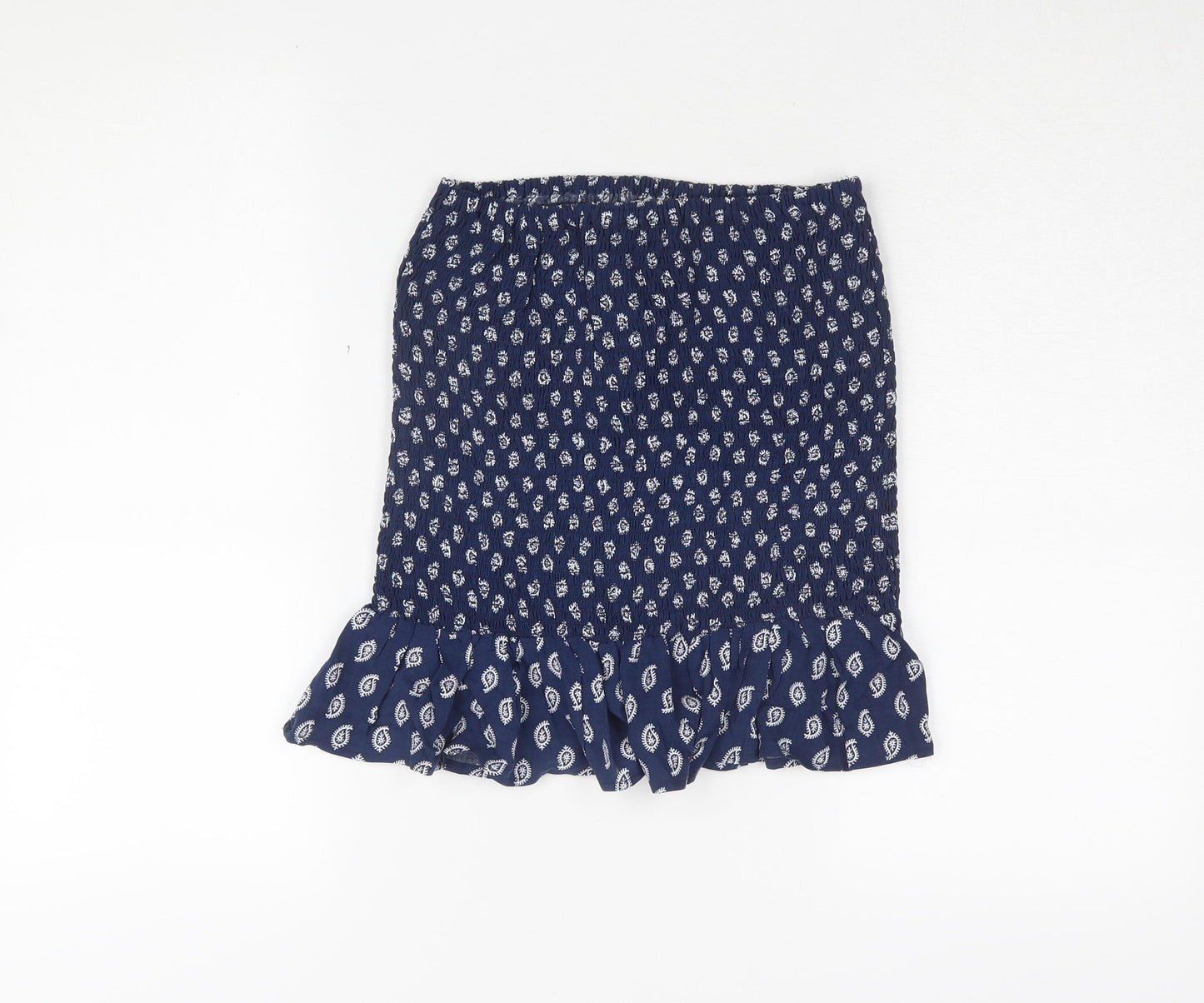MNG Women's Blue Paisley Elastic Waist Skirt, Size S