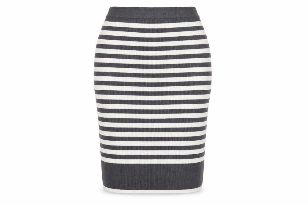 Front view of Marks & Spencer Women's Grey L Striped Pencil Skirt