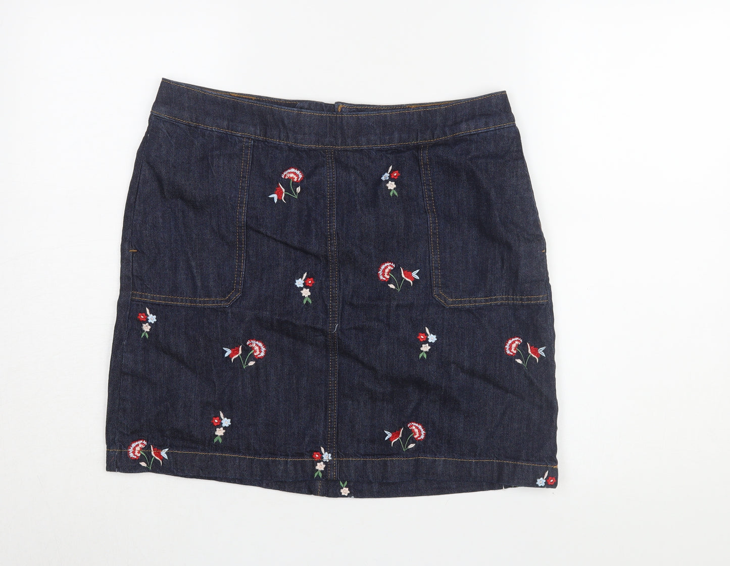 Tu Women's Blue Embroidered Denim Skirt Size 12