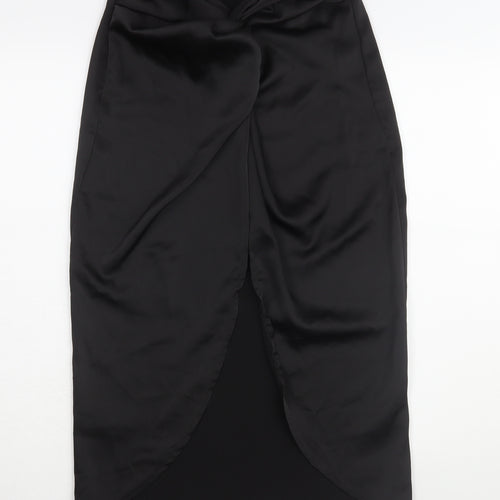 PrettyLittleThing Black Long Wrap Skirt - Size 10