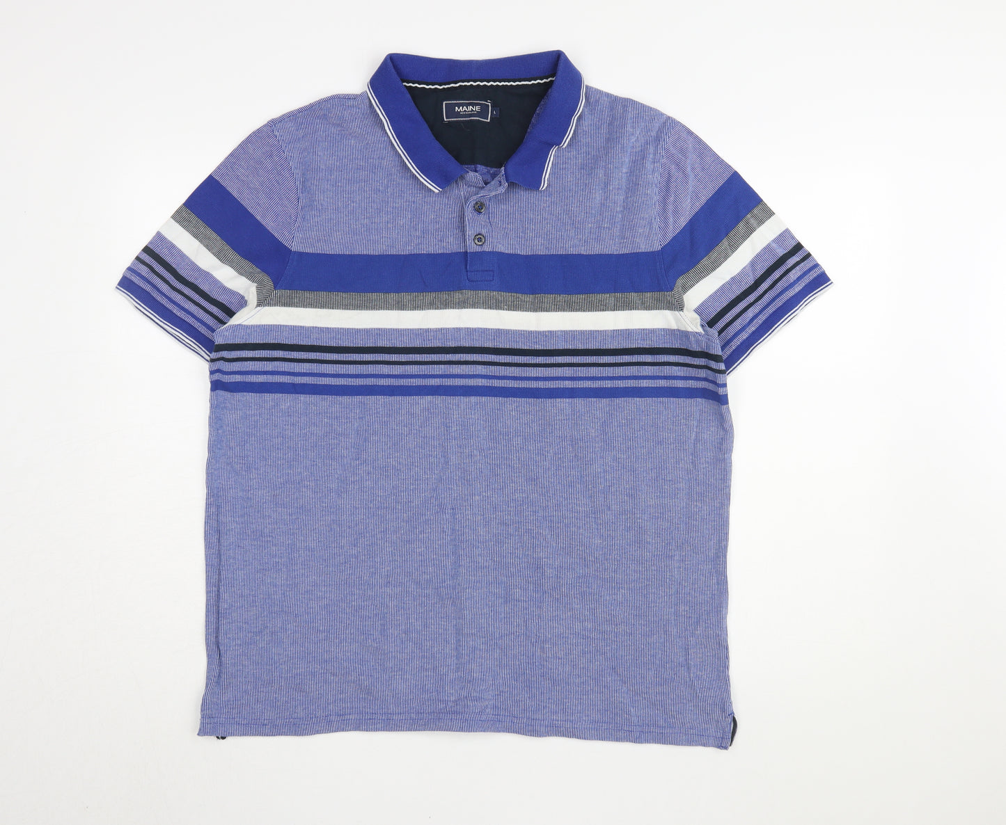 Maine New England Men's Blue Striped Polo L
