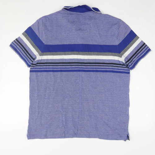 Maine New England Men's Blue Striped Polo L