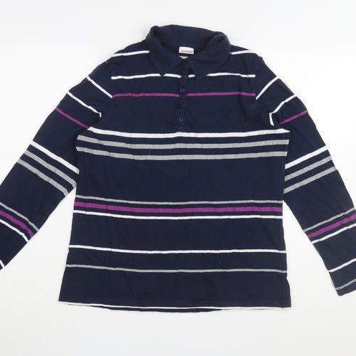 Damart Women's Blue Striped Polo Shirt M