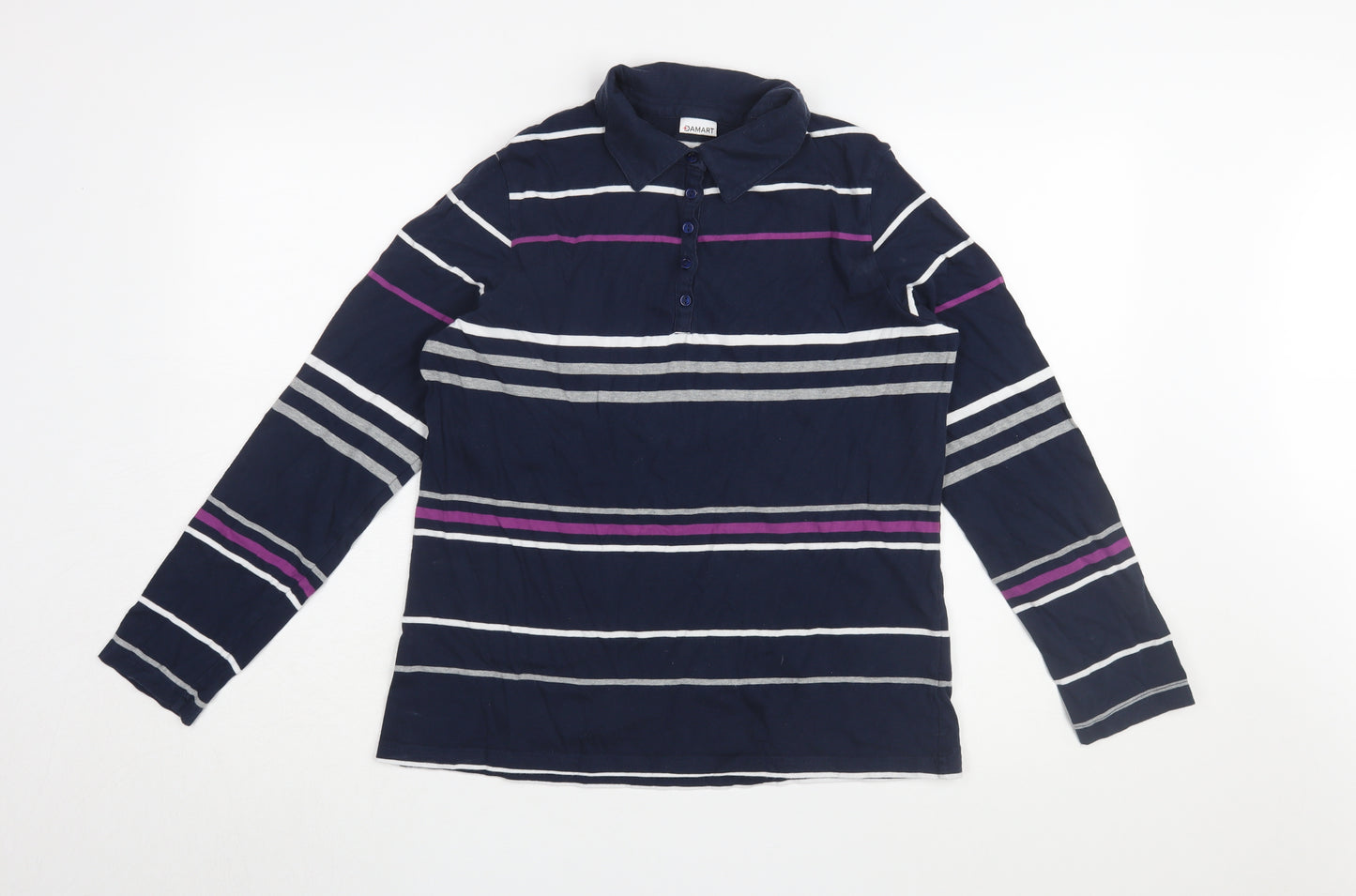 Damart Women's Blue Striped Polo Shirt M