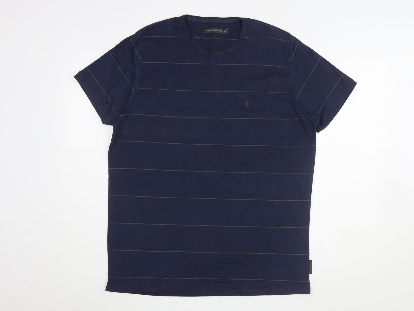 French Connection Men's Blue Striped T-Shirt XL