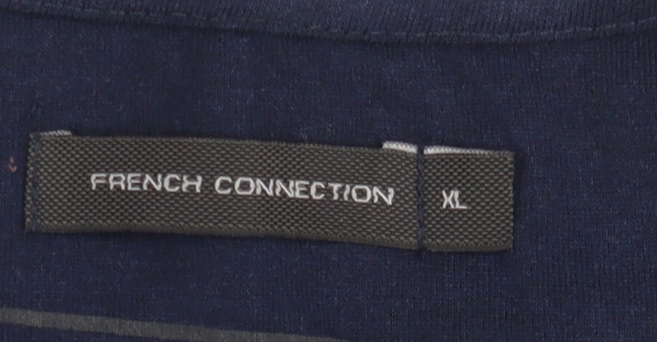French Connection Men's Blue Striped T-Shirt XL
