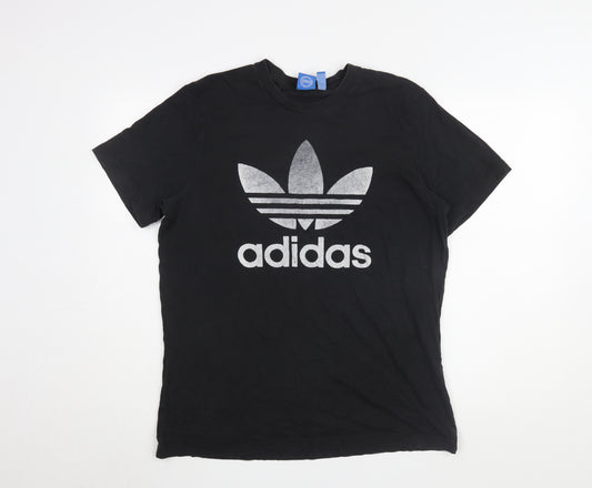 Adidas Men's Black Cotton Logo T-Shirt L Regular