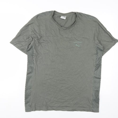 Puma Men's Green V-Neck T-Shirt, Size M, Breathable Casual