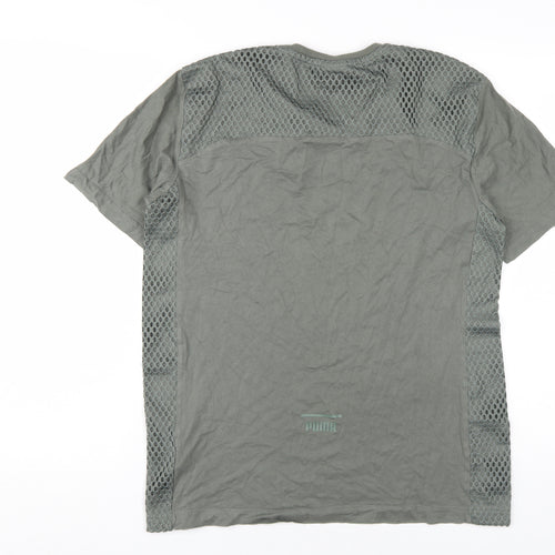 Puma Men's Green V-Neck T-Shirt, Size M, Breathable Casual