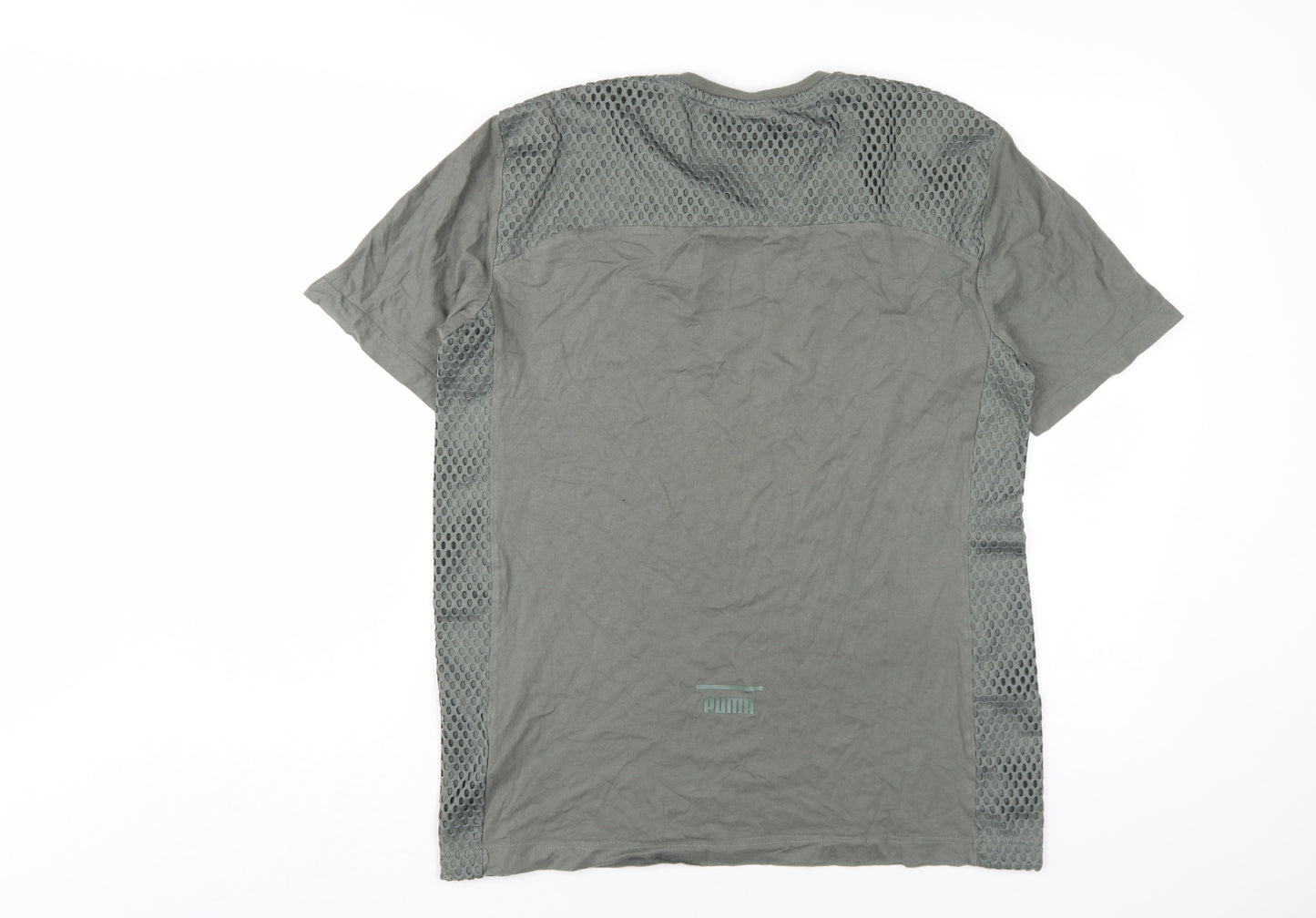 Puma Men's Green V-Neck T-Shirt, Size M, Breathable Casual