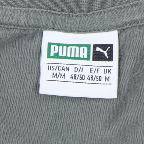 Puma Men's Green V-Neck T-Shirt, Size M, Breathable Casual