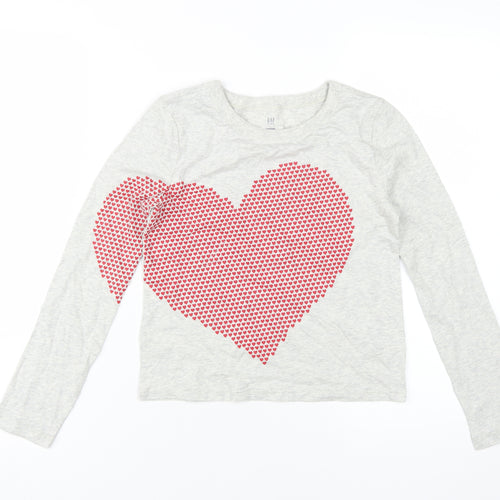 GAP Girls Heart Print T-Shirt Grey 10-11Y Regular Fit